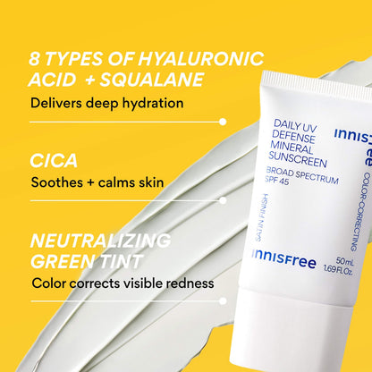 innisfree Daily UV Mineral Koreyan Günəş Kremi SPF 45 Hialuron Turşusu ilə Üz və Bədən üçün