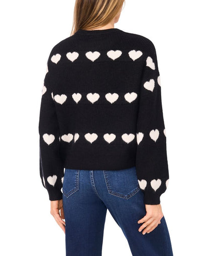 CeCe Qadın Valentine Crewneck Ürək Jacquard Uzun Qol Sviter
