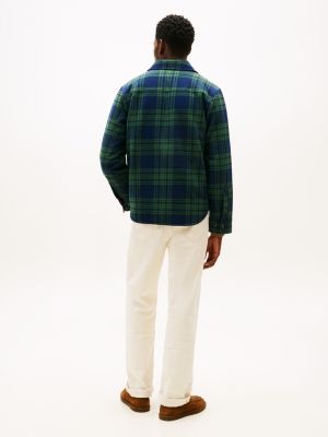 Tommy Hilfiger Şotland Dəsənli Yun-Qarışıq Yastıqlı Gödəkçə, Tünd Mavi/Yaşıl Klетка