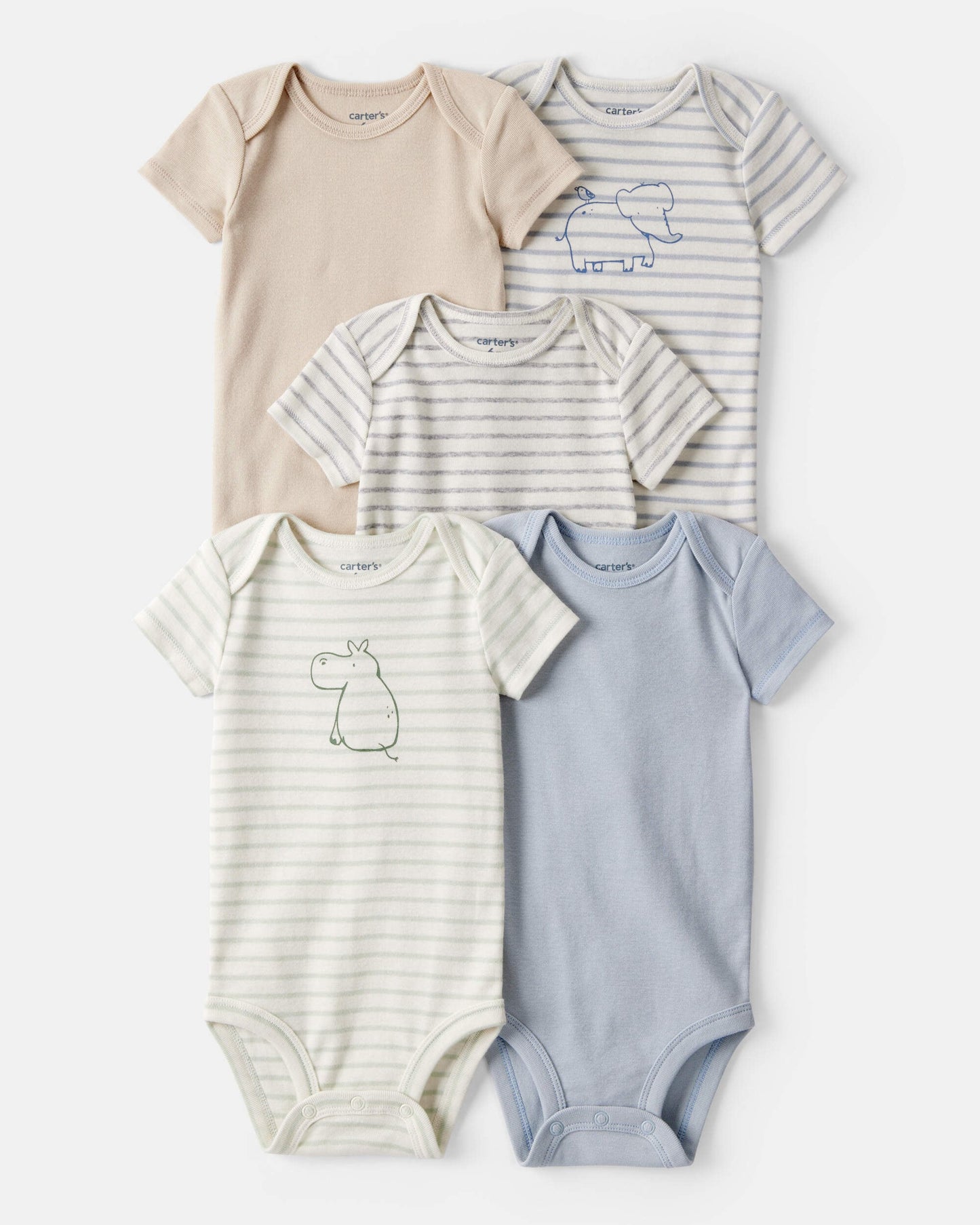 Carter's Uşaq Oğlan 5-li Hippo Çoxlu Paket Bodysuitləri - Qəhvəyi/Mavi/Ağ