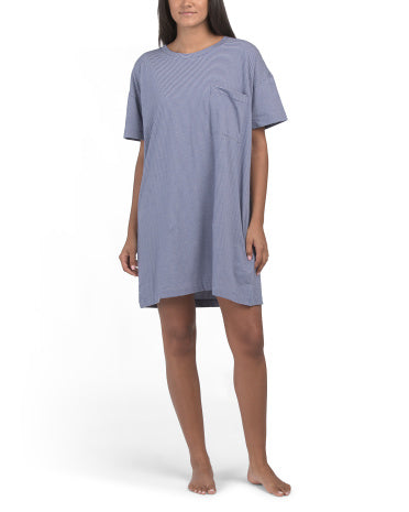 Organic Cotton Mini Çizgili Crew Neck Rahatlıq Geyimi