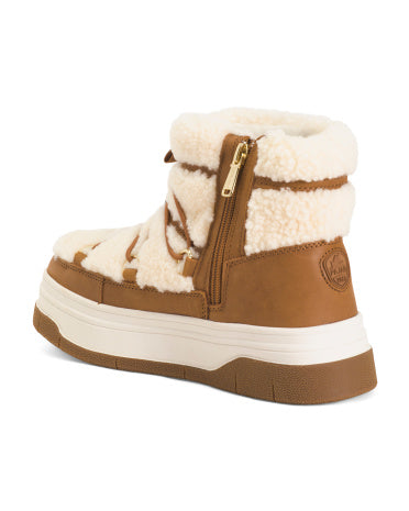 PAJAR Shearling And Leather Janie Su Keçirməz Izolyasiyalı Platform Çəkmə