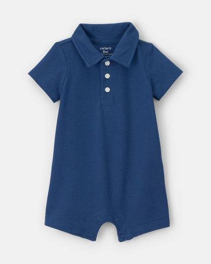 Carter's Uşaq Oğlan Pique Polo Qısa Kolu Romper - Tünd Mavi