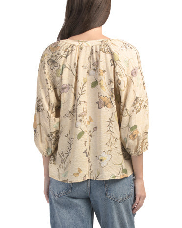 TAMARA H IVORY Airy Botanical Butterfly Bluzka