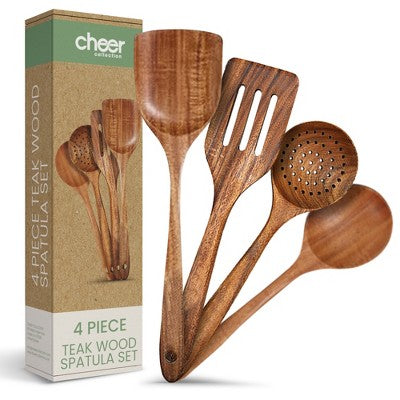 Cheer Collection Premium Teak Ağacı Spatula Dəsti – Əl İşi 4 Parçalı Mətbəx Qabları