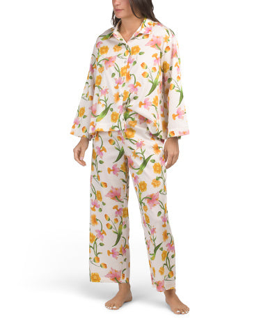 NATORI 2 Parça Pamuk Sateen Solene Klassik Yaxalı Pijama Üst və Şalvar Dəsti