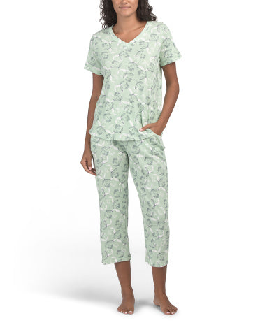 POPPY &amp; CLAY Organic Cotton Peace And Hope Bluzka və Kaprи Şalvar Pijama Dəsti