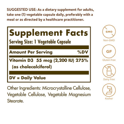 Solgar Vitamin D3 55 Mcg 2200 IU 100 Bitki Kapsulu