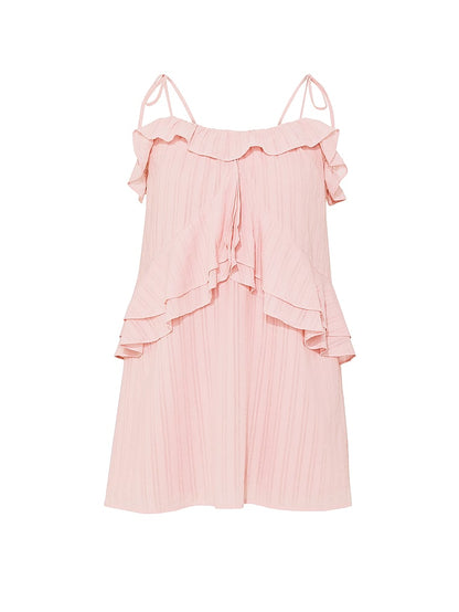 PINK Flowy Ruﬄe Mini Dress
