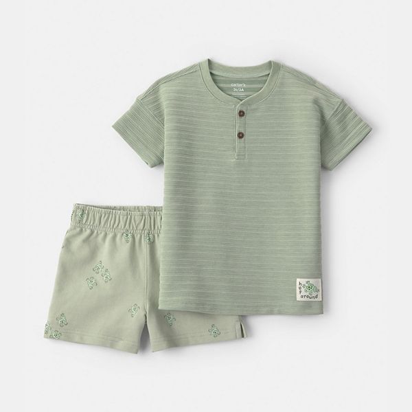 Toddler Boy Carter's 2 Parçalı Qurbağa Köynək & Şort Dəsti