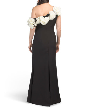 MAC DUGGAL Çiçəkli Aplikə Gecə Geyimi