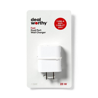 dealworthy Dual Port 25W USB-A və USB-C Divar Şarji Cihazı Ağ Rəng