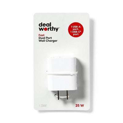 dealworthy Dual Port 25W USB-A və USB-C Divar Şarji Cihazı Ağ Rəng