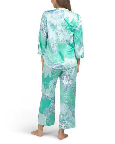 N NATORI 2pc Flourish Çap Saten Mandarin Yaxası Pijama Dəsti