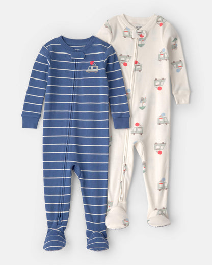 Carter's Uşaq 2-Paket Dondurma Maşını 100% Pamuk Rahat Oturan 1-Parçalı Pijama - Mavi/Fil Dişi