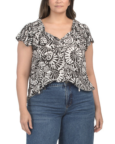 ROSE &amp; OLIVE Plus Shell Bluzka Fırça Detalları ilə