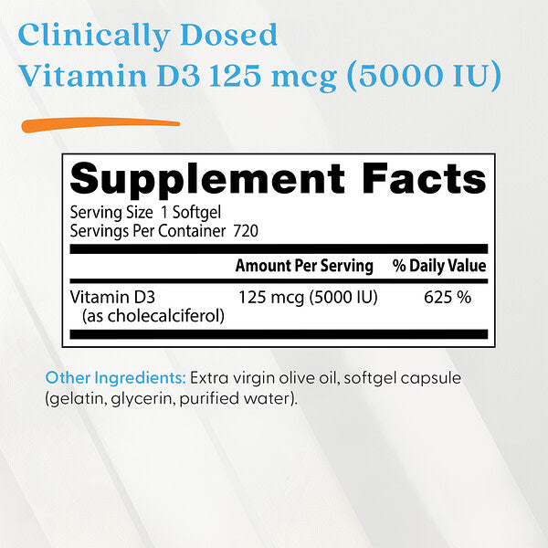Doctor's Best Vitamin D3 125 Mcg 5000 IU 720 Softgels