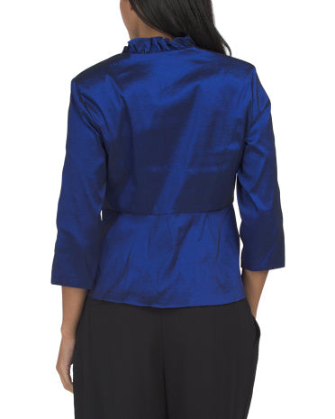 ALEX EVENINGS Petite Elastik Taffeta Bluzka Peplum Həmləsi ilə