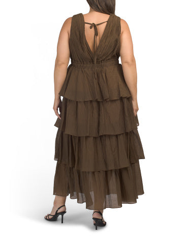 ENDLESS ROSE Plus Crinkled Deep V-neck Tiered Maxi Dress