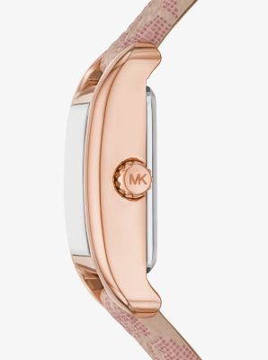 Michael Kors Petite Monroe Qızılgulab Qızılı Tonlu və Loqo Bantlı Saat