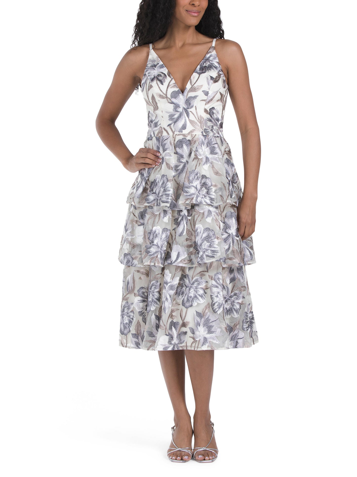 DRESS THE POPULATION Lorelai Çiçək Deseni Midi Geyim