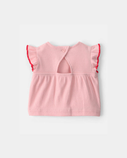 Carter's Qız Uşaq 3-Parça Başbağı, Bluzka və Chambray Şalvar Dəsti - Çəhrayı