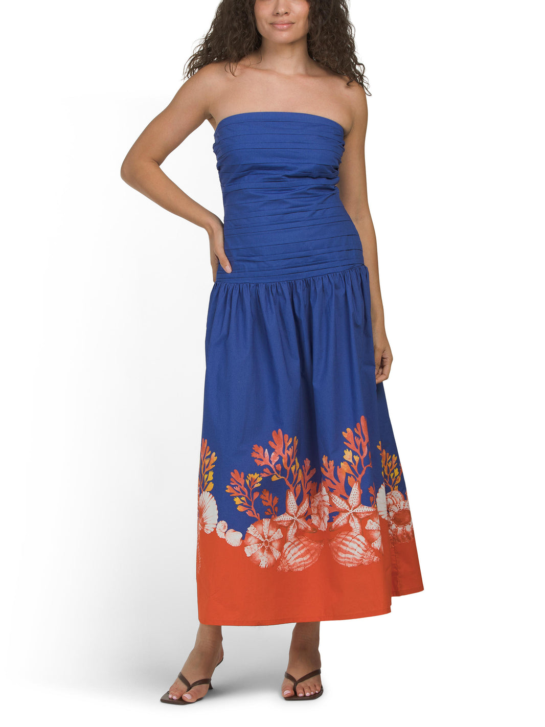Strapless Midi Geyim Düzensiz Qatlanmalarla