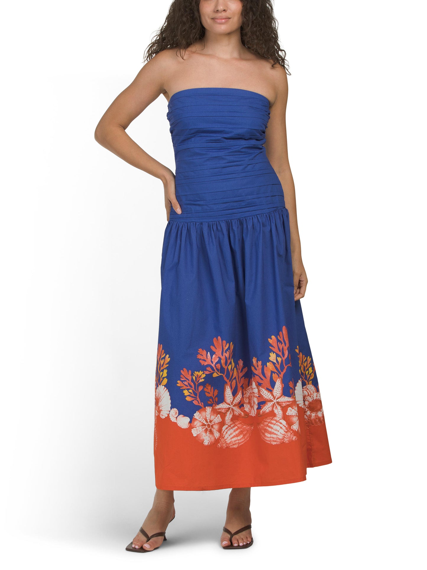 Strapless Midi Geyim Düzensiz Qatlanmalarla