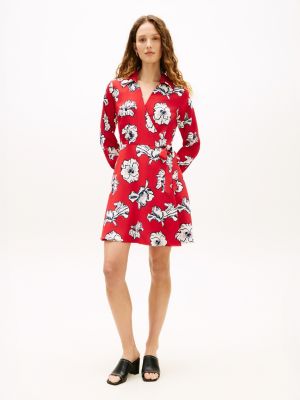 Tommy Hilfiger Çiçəkli Naxışlı Krep Sarma Geyim, Əsas Qırmızı