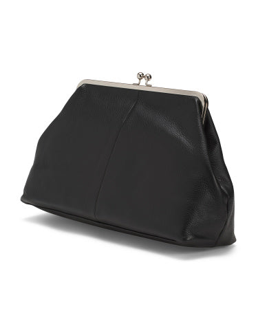 AMERICAN LEATHER CO. Leather Grace Oversized Kiss Lock Clutch