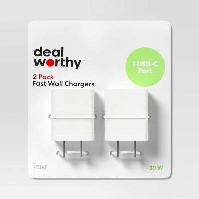 dealworthy Tək Portlu 30W USB-C Divar Şarj Cihazı 2-li Paket Ağ Rəng