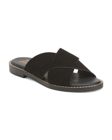 VIVI BLU Leather Blossom Slide Sandals