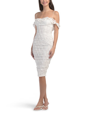 SELFIE LESLIE Matilda Frill Trim Dantel Overlay Midi Geyimi