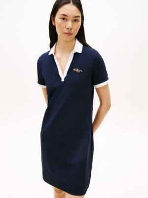 Tommy Hilfiger Nakışlı Hilfiger Script Polo Geyimi, Tünd Mavi