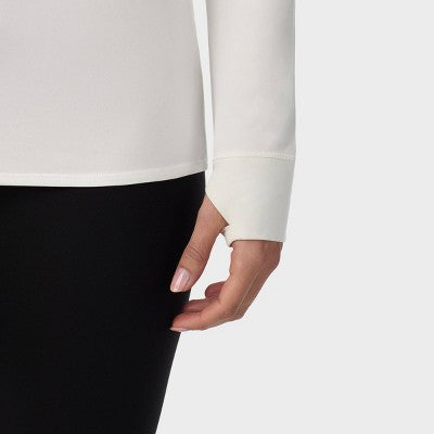 Warm Essentials by Cuddl Duds Qadın Aktiv Uzun Qolu Crewneck Bluzka - Fil Dişi S