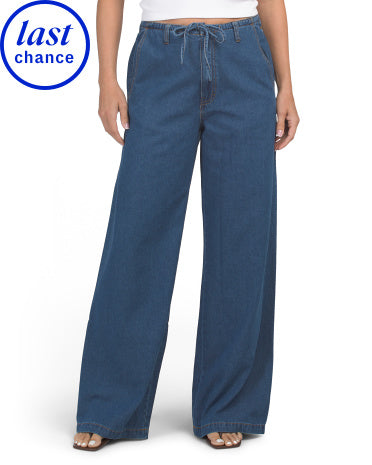 LILLA P Denim Düz Ayaq Beli Bağcıqlı Şalvar