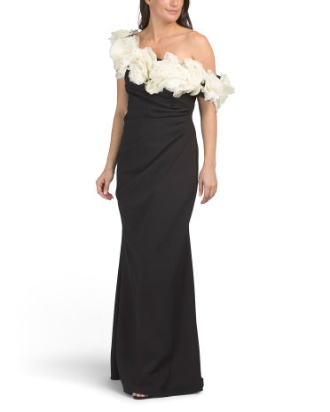 MAC DUGGAL Çiçəkli Aplikə Gecə Geyimi