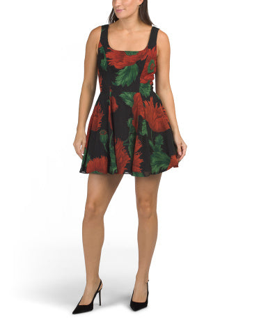 DRESS THE POPULATION Jacquard Çiçəkli Desen Mini Geyim