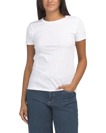 Pima Pambığı Qısa T袖 Crew Neck Jersey Slub T-Shirt