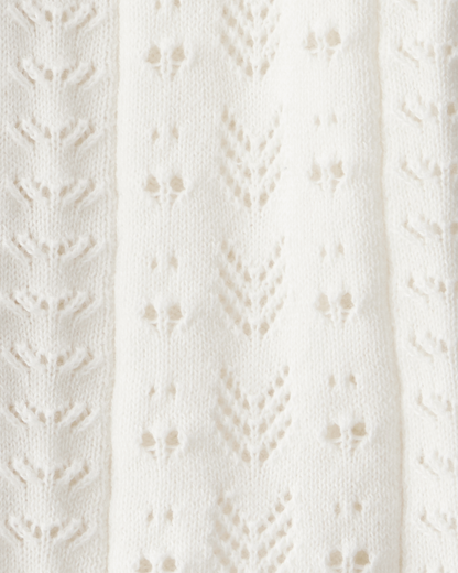 OshKosh B'gosh Qız Uşaq Pointelle Düymələ Tərs Yakalı Kardiqan - Fil Dişi