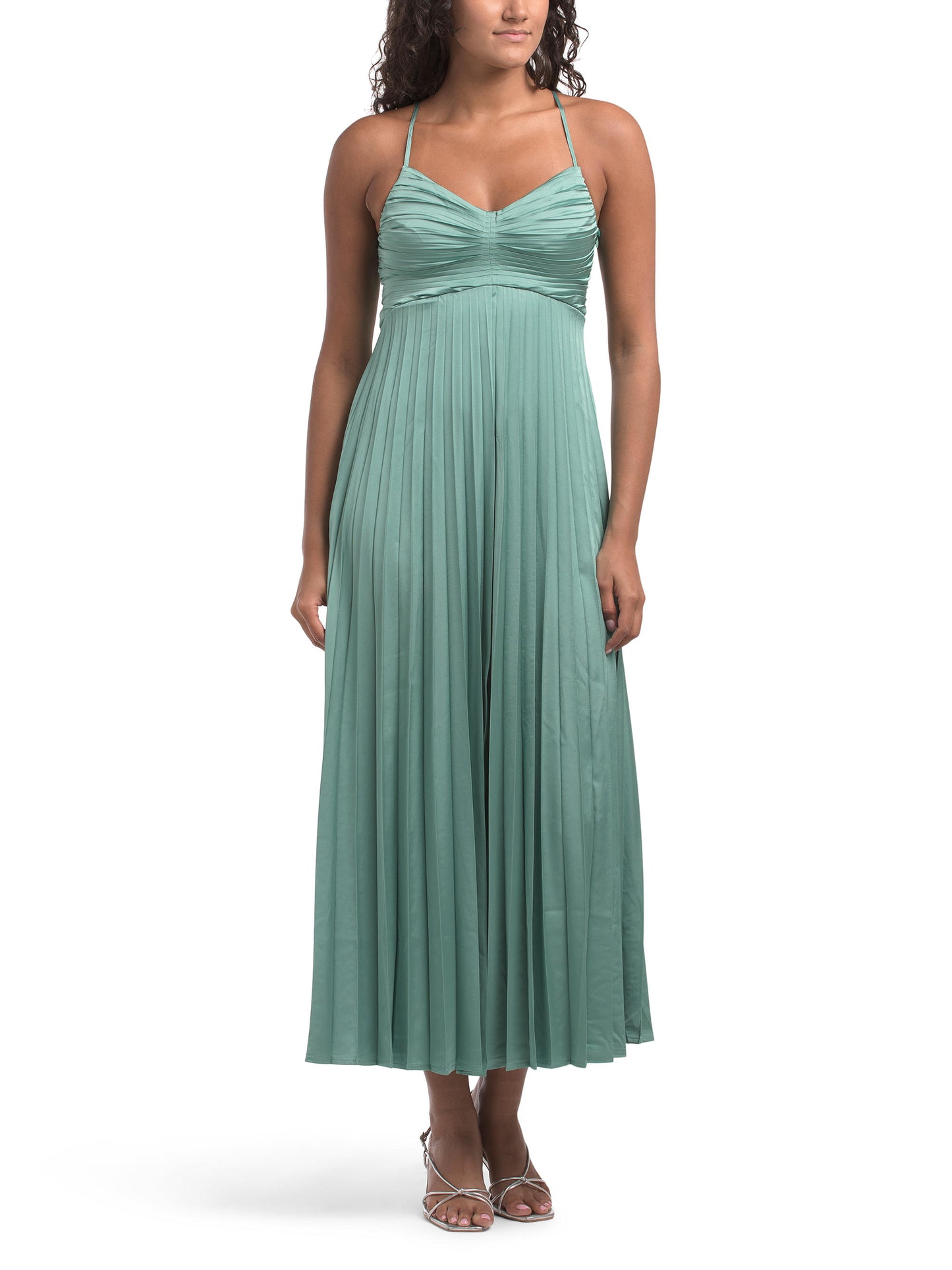 NICOLE MILLER NEW YORK Plisseli Satin Maksi Geyim
