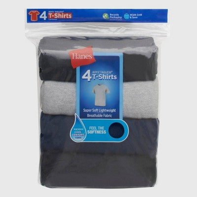Hanes Oğlan 4-lü Paket Ekipaj Boyunlu T-Köynəyi - Qara/Boz/Tünd Mavi L