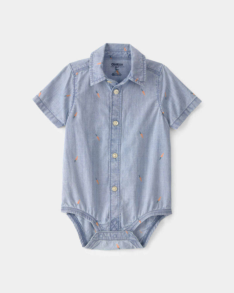 OshKosh B'gosh Körpə Oğlan Paskha Sabız Kambray Qısa Tənli Düymə Açılan Bodysuit - Açıq Yuma YoxYox