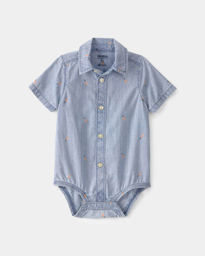 OshKosh B'gosh Körpə Oğlan Paskha Sabız Kambray Qısa Tənli Düymə Açılan Bodysuit - Açıq Yuma YoxYox