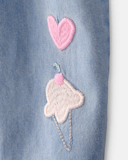 Carter's Uşaq Qız Nakışlı Chambray Kolsuz Tulumü - Mavi