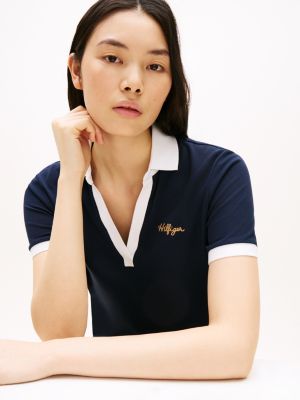 Tommy Hilfiger Nakışlı Hilfiger Script Polo Geyimi, Tünd Mavi