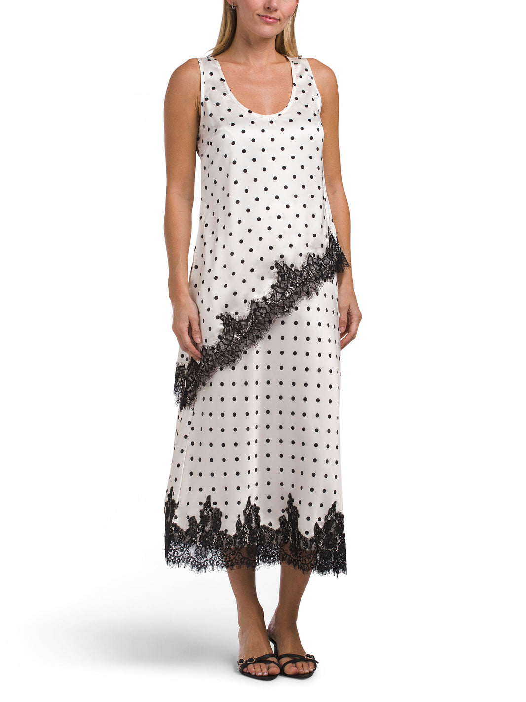 WHITE CLOSET 2 Parçalı Polka Dot Saten Dantel Köynək və Ətək Dəsti