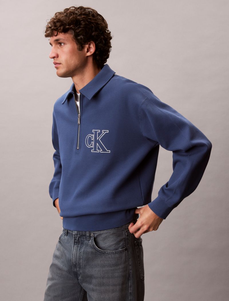 Calvin Klein Varsity Monogram Logo Quarter Zip Huddi