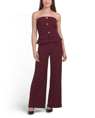 MADDEN GIRL Strapless Peplum Jumpsuit
