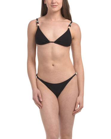 WILO Boncuklu Nervürlü Üçgen String İki Parçalı Bikini